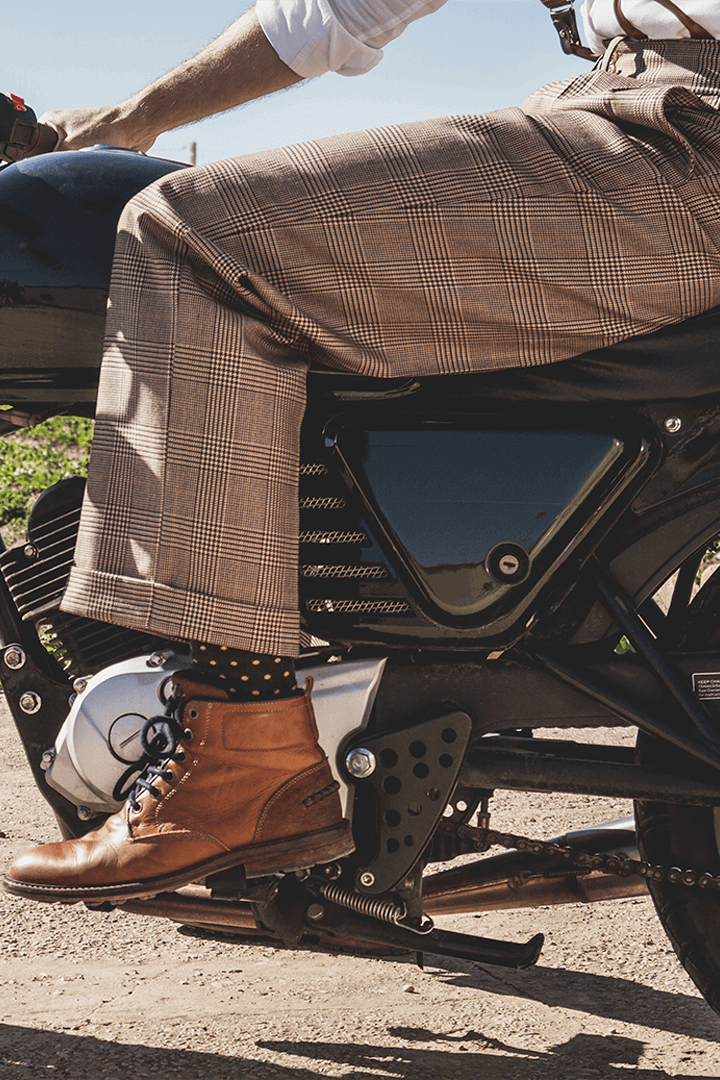 Mr Colette - Guy in custom trousers on Motor bike mobile